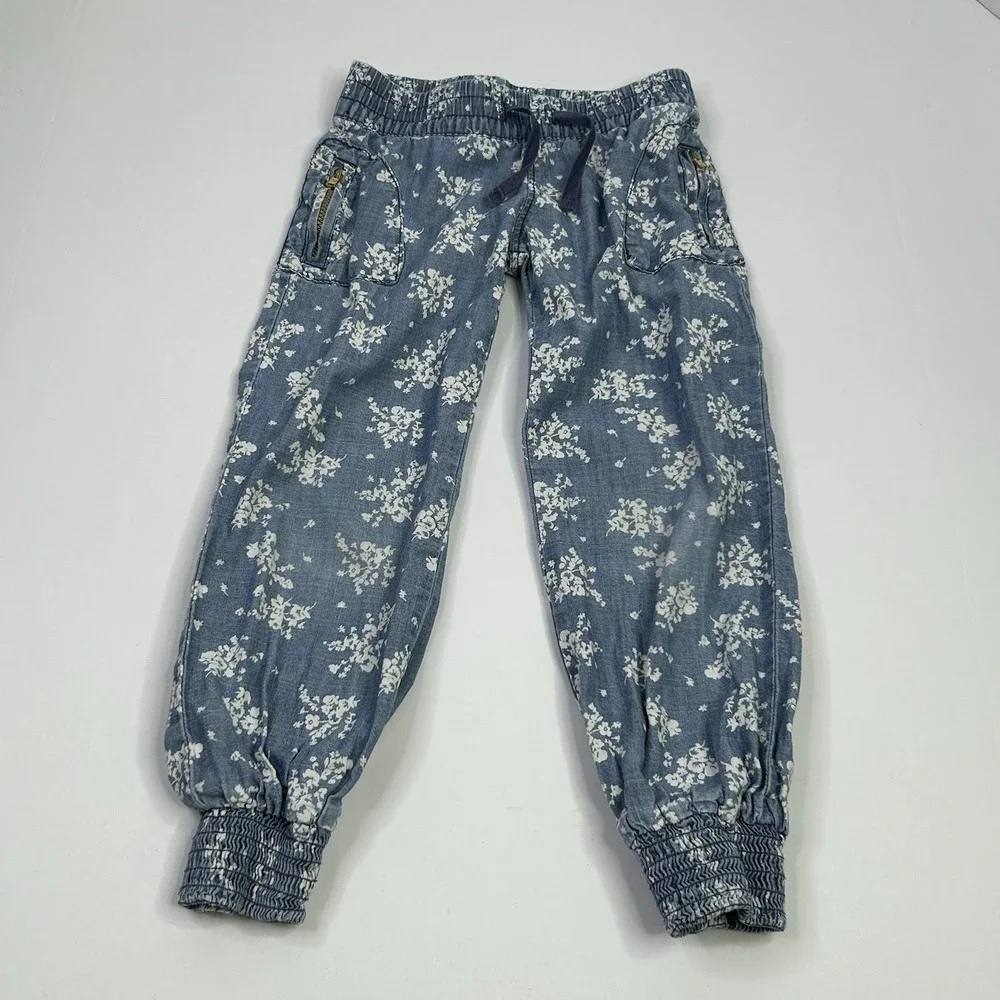 Old Navy Chambray Jogger Pants Toddler  Girls 5T Blue + White Floral Print